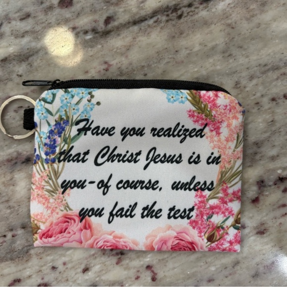 CHANGE PURSE & KEY RING | floral design with inspirational quote